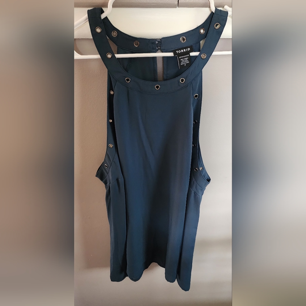 Stylish Blue Dress with Grommet Details